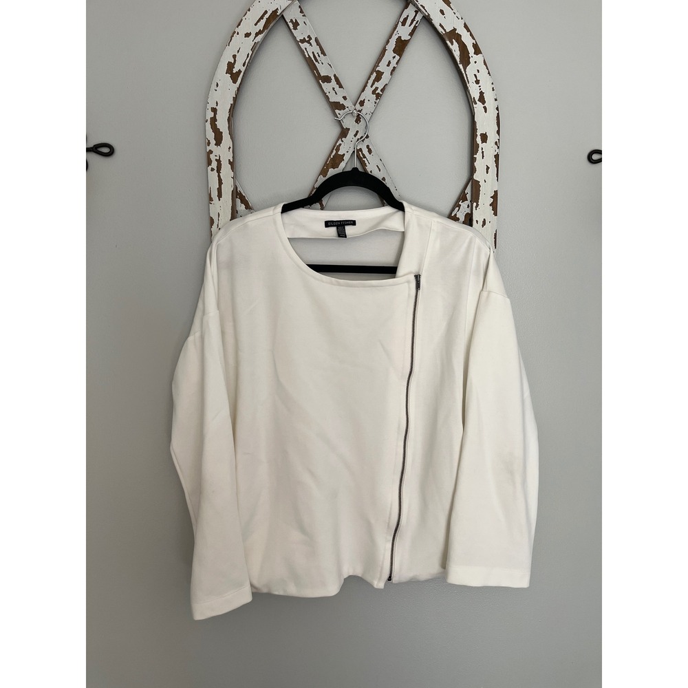 Eileen Fisher Jacket Women's Medium Travel Ponte Full Zip White - Picture 1 of 6